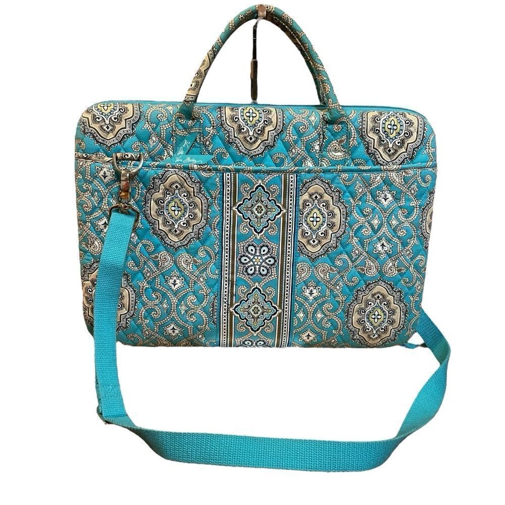 Vera Bradley Paisley Diamond Quilted 100% Cotton Laptop Bag Blue Cream Tan